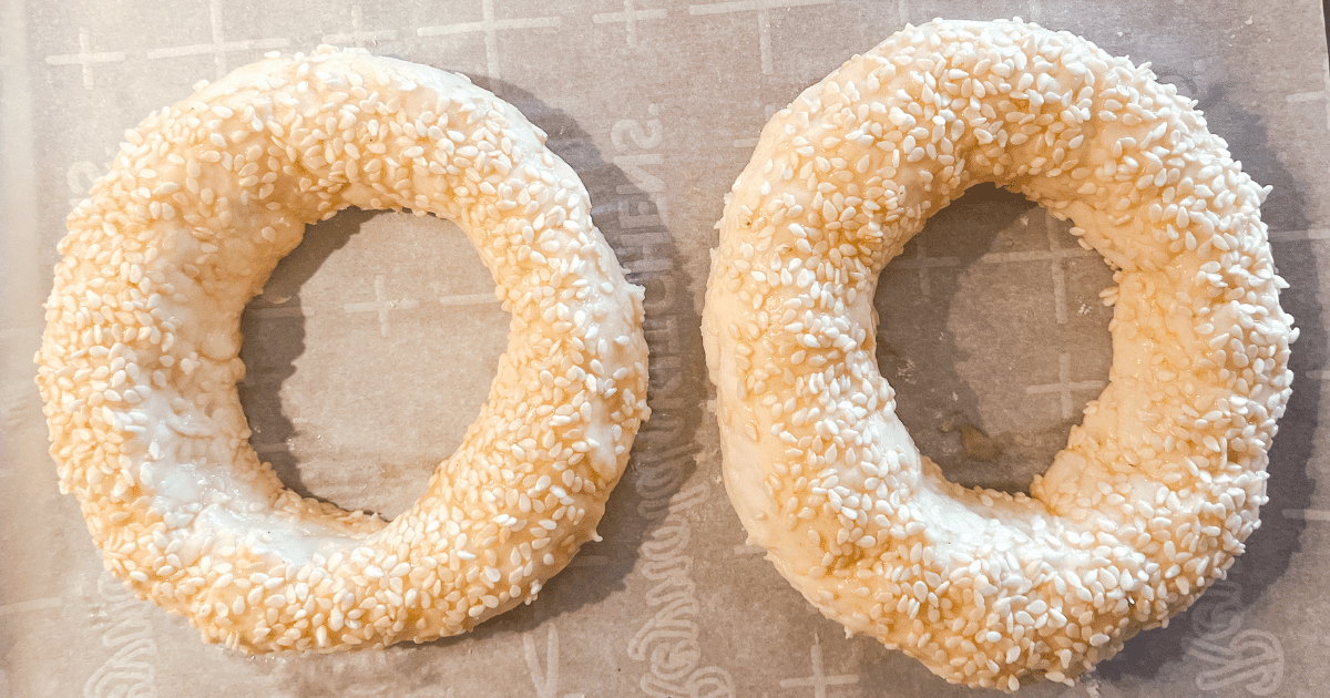 Sesame Seed Bagel on baking sheet