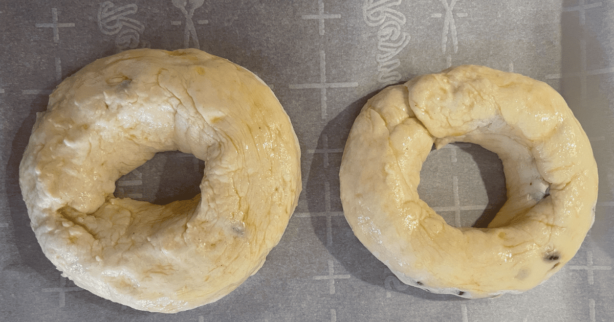 Chocolate Chip Bagel on baking sheet