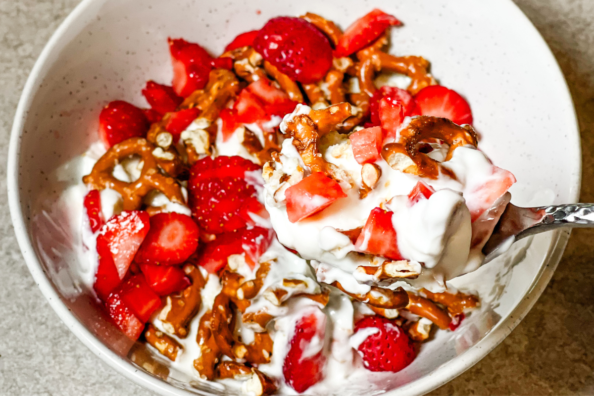 Strawberry Pretzel Yogurt Bowl